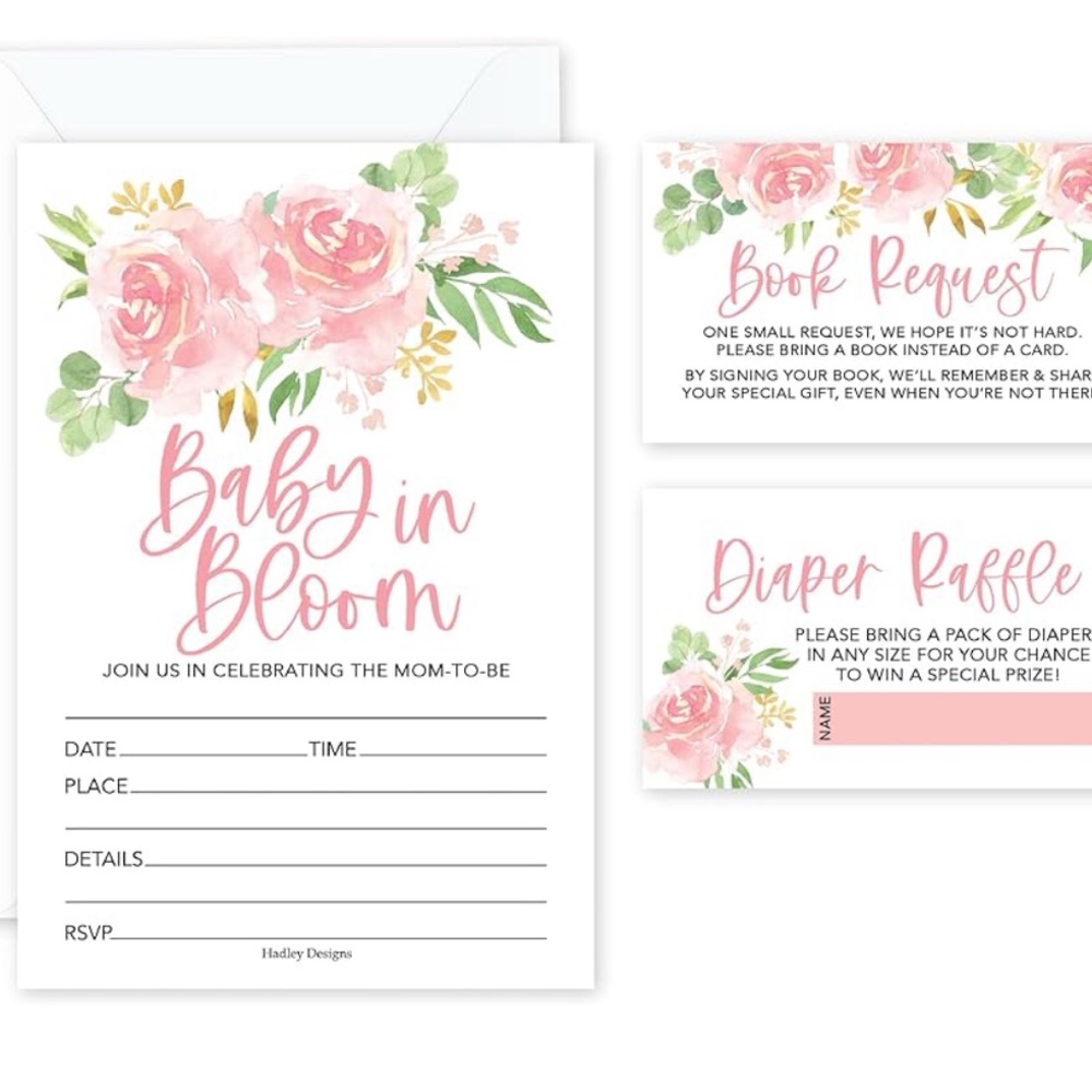 Baby in Bloom Invitation Set - Pink and Green